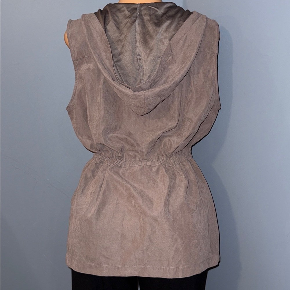 Papaya Brown Faux Suede Hooded Vest | Drawstring Waist | Size Medium - Picture 4 of 7